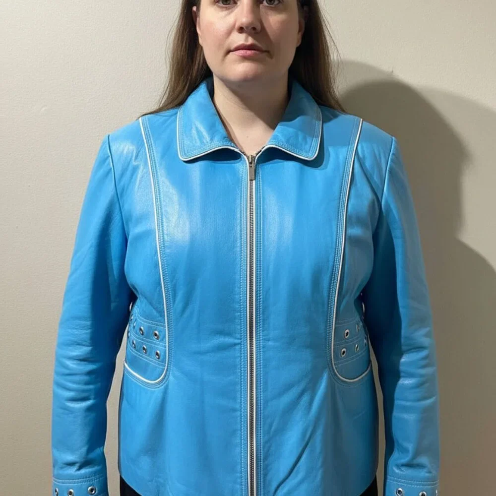 Perfect Grommeted Blue Leather Guillaume Jacket - Size 2X - Picture 2 of 14